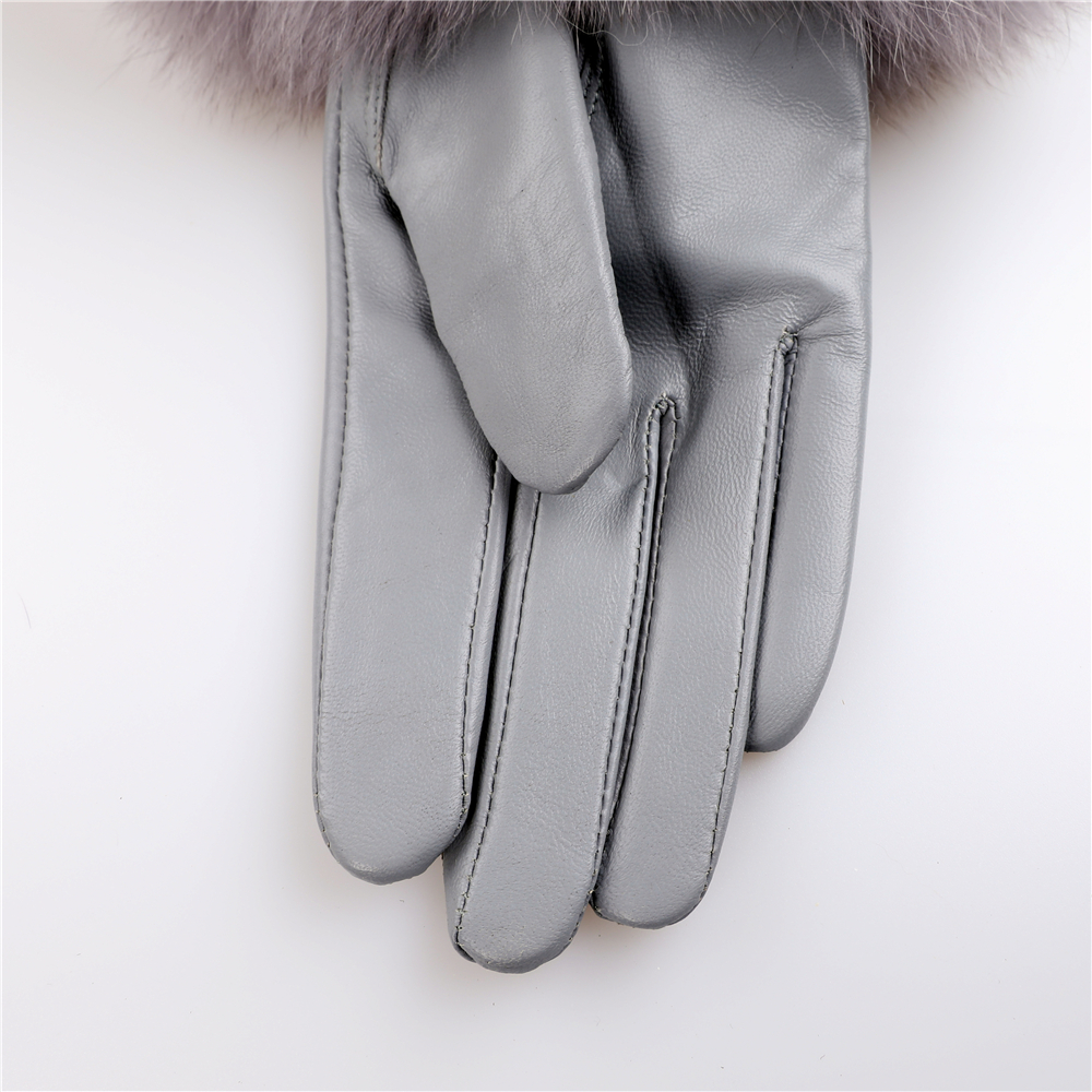 Guantes de piel de oveja con corte de piel de zorro Natural para mujer, guantes calentadores de muñeca de cuero genuino, manoplas cálidas de moda para invierno, forro polar