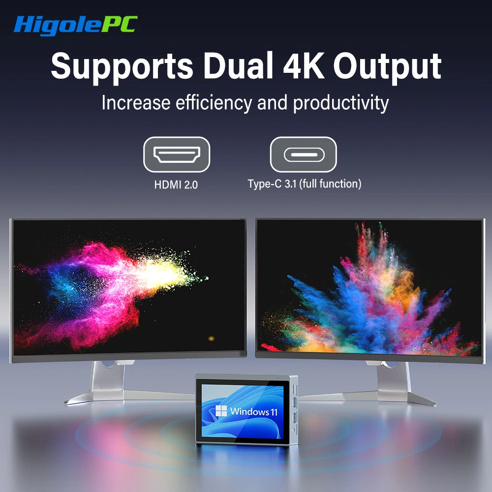 Higole Gole 2 Pro No Battery Mini PC with Screen 5.5'' Intel N5095 Windows 11 WiFi5 8GB 256GB 4K Desktop Computer Windows Tablet