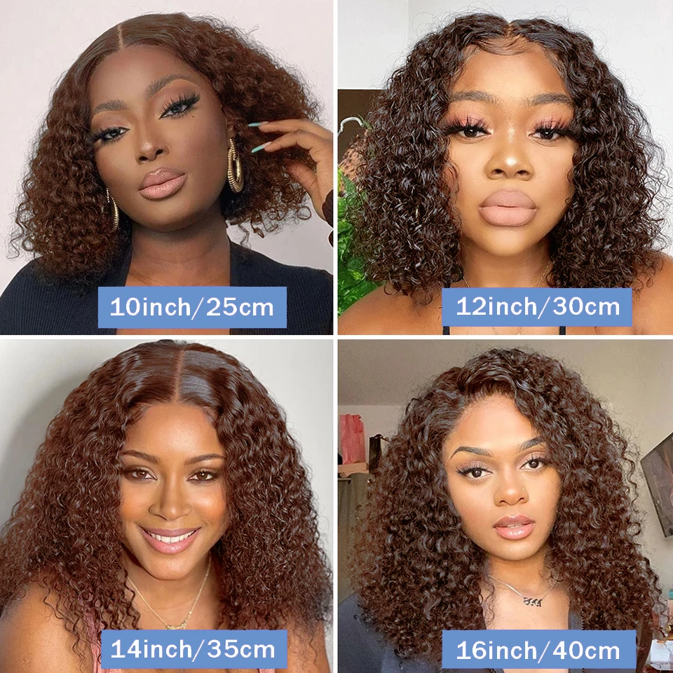 ช็อกโกแลตสีน้ําตาลเข้ม Deep Wave ความหนาแน่น 200% สั้น Bob วิกผมผมมนุษย์ 13x4 โปร่งใสลูกไม้ด้านหน้าวิกผมวิกผมผมมนุษย์