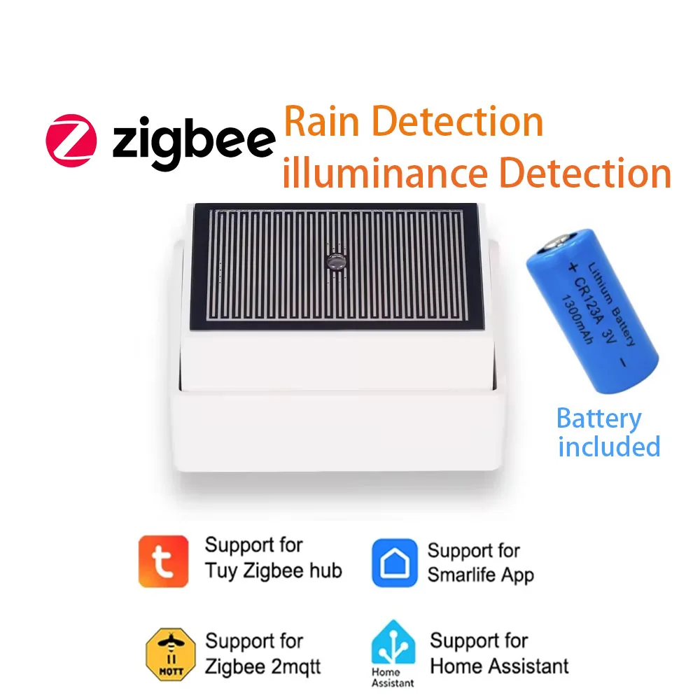 Tuya zigbee sensor de detecção de gotas de chuva com detector de luz ipx4 ao ar livre à prova d' água suporte assistente doméstico zigbee2mqt uso bateria