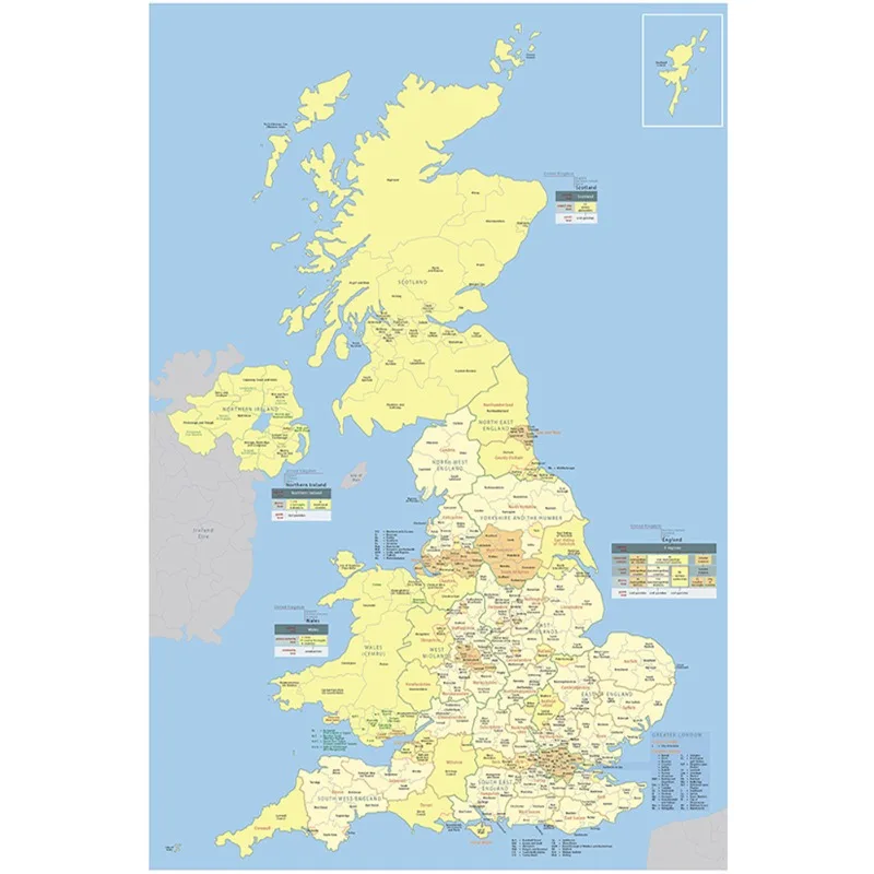 A1/A2 イギリス地図英国詳細地域地図壁アートポスターキャンバス家の装飾旅行オフィス学用品