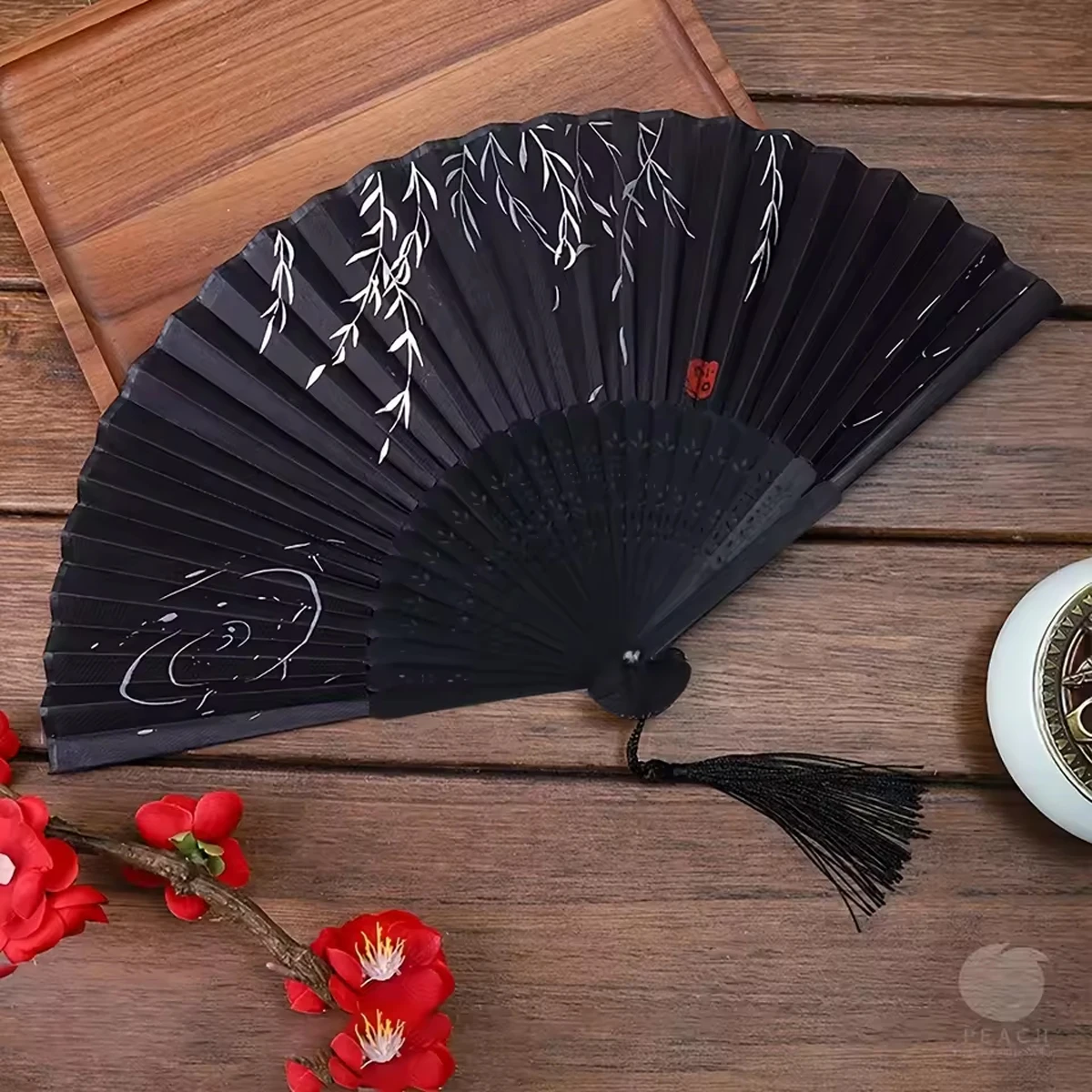 1pc 중국 스타일 블랙 빈티지 핸드 팬 접는 팬 중국 댄스 파티 접는 팬