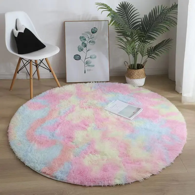 Nordic living room carpet, plush silk, circular floor mat, hanging basket, computer chair mat,living room solid color carpet mat