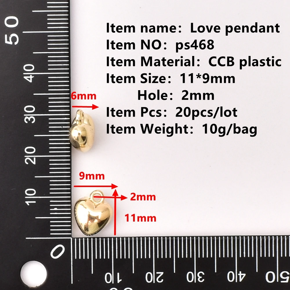20 unids/lote CCB colgante de amor material de accesorios DIY para fabricación de joyas