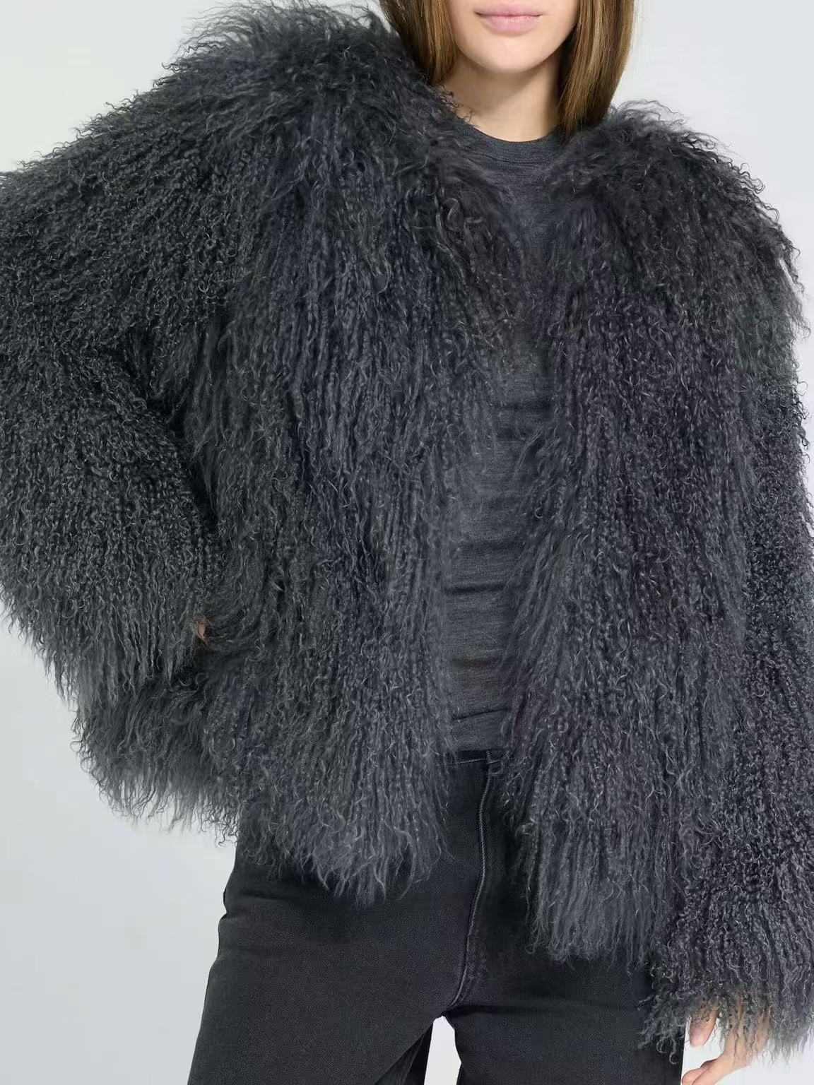 Mongoolse bontjas bontjas dames elegante pluizige effen kleur verdikte thermische jas met lange mouwen wintermode oversized jongen