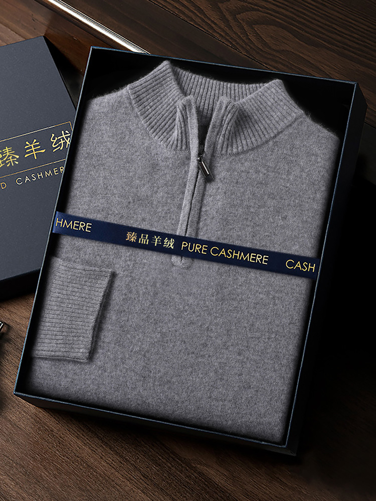 Chicuu suéter masculino 100% caxemira com zíper pulôver mock neck manga comprida básico malhas de caxemira outono inverno roupas tops