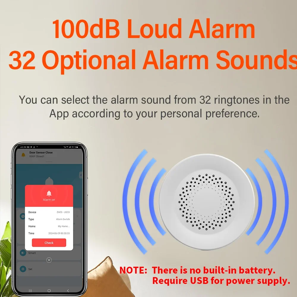 Tuya Zigbee Smart Siren Alarm für die Sicherheit zu Hause mit 100 dB Lautsprecher, kompatibel mit Tuya Smart Life Google Home Yandex Alice Alexa