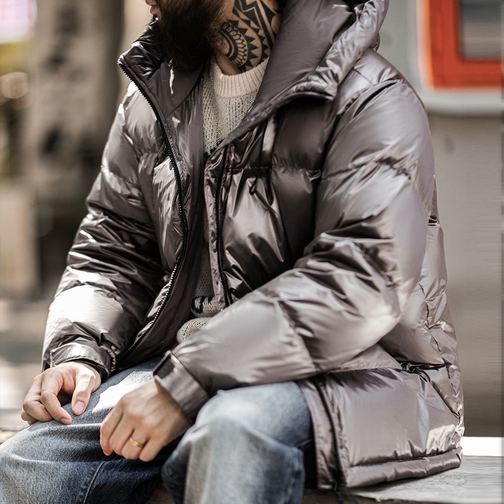 Maden-Doudoune à capuche brillante en duvet de canard blanc pour homme, col montant, chaud, polyvalent, monochrome, combinaison de documents, hiver, 90%