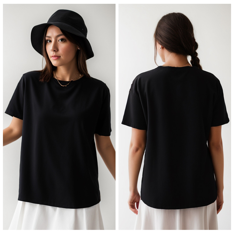綿半袖トップス 220 グラムヘビー Tシャツ Y2k カジュアル快適な Tシャツ黒 & 白 O ネック女性服 YH2532