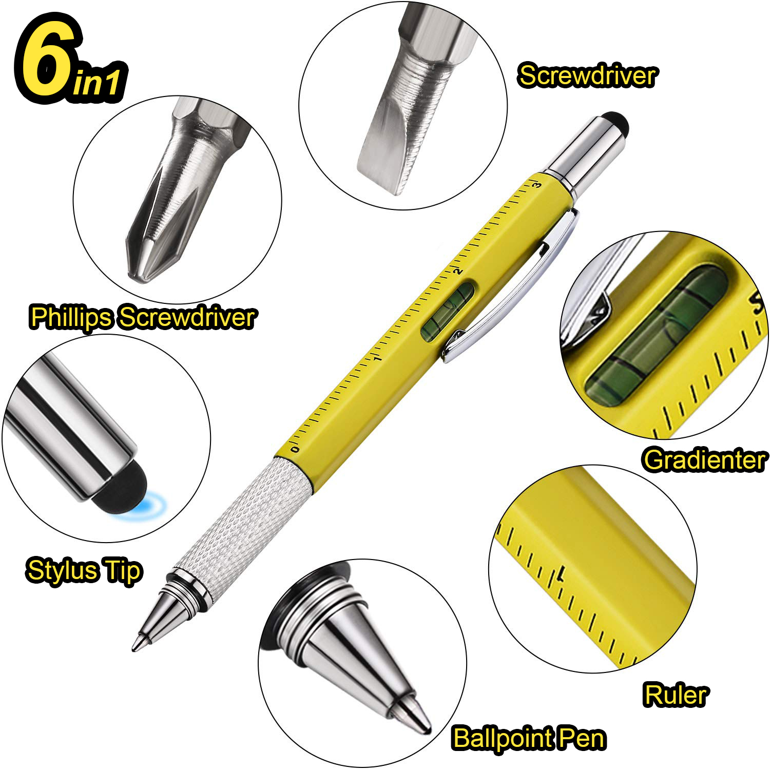 Многофункциональная ручка Monking 7 в 1, стилус для сенсорного экрана, емкостная ручка с отверткой, линейка, уровень, шариковая ручка, карандаш, инструмент