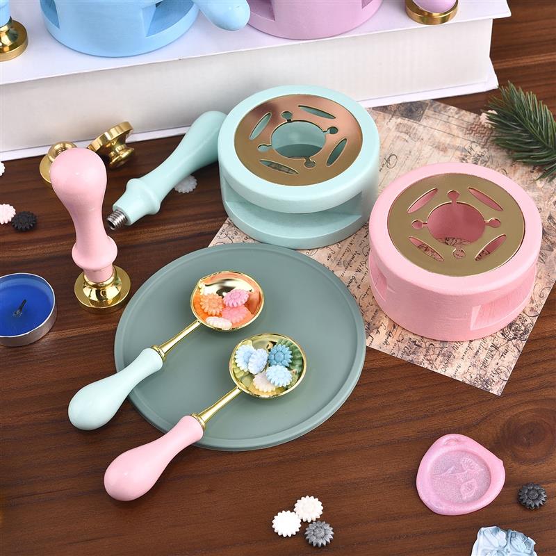 1/2/3pcs Wax Seal Set Wood Wax Melting Lacquer Furnace With /Spoon/Handle Wax Bead Melting Heater Wax Pot Heater For Stamp Craft