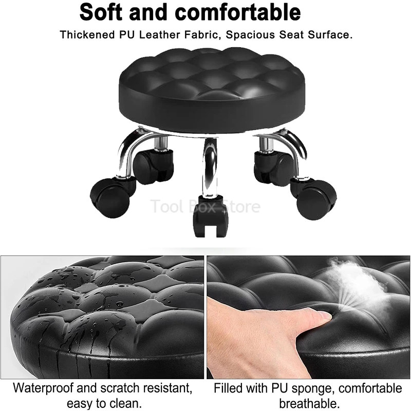 Small Low Stool Living Room Sofa Pulley Chair Leather Stool Seat with Wheels Round Rotating Stools Children Shoe Changing Stool