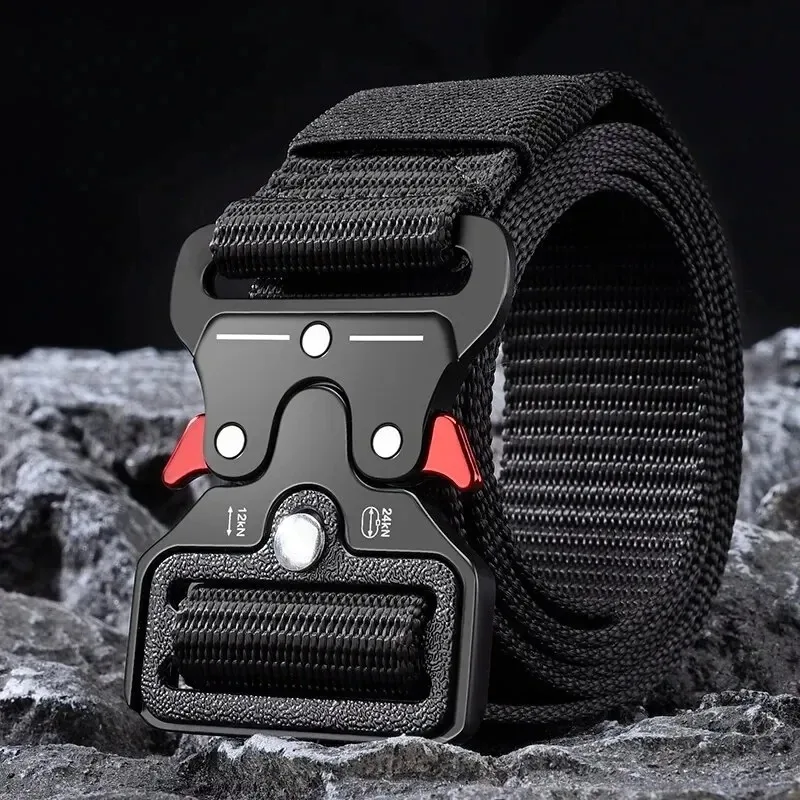 Cinto multifuncional masculino para atividades ao ar livre, lona premium/nylon, cintura híbrida para caminhadas, viagens, cinto tático unissex, fivela durável