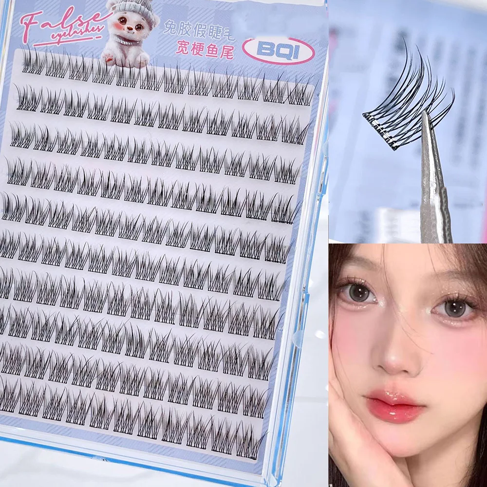 10 แถวขนาดใหญ่ความจุกาวขนตาปลอมเดี่ยว 10-12 มม.C-curled Natural Self-กาวขนตาปลอม