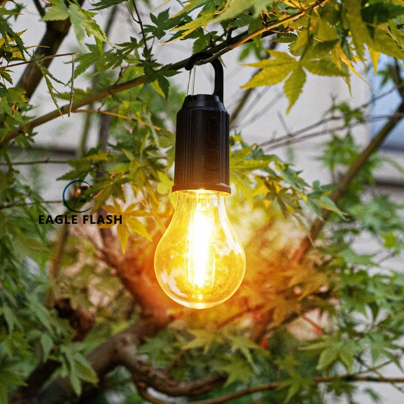Nueva lámpara de camping de carga con energía solar, lámpara de atmósfera, lámpara de filamento de tungsteno portátil multifuncional, camping retro al aire libre