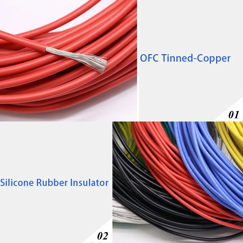 2/5/10M UL3135 Wire Silicone Insulation Tinned Copper 30 28 26 24 22 20 18 16 14 12 10 AWG High Temperature Resistant Cable Line