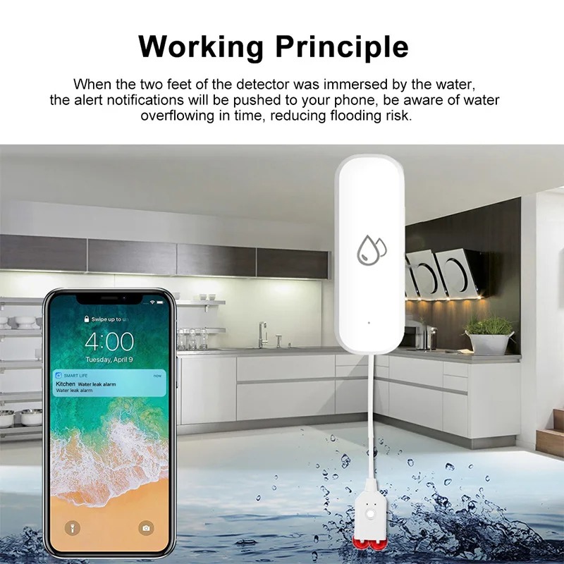 Tuya Smart Flood Leakage Sensor Remote Monitor WiFi Water Overflow Level Detector Water Leak Sensor Security Sound Alarm System