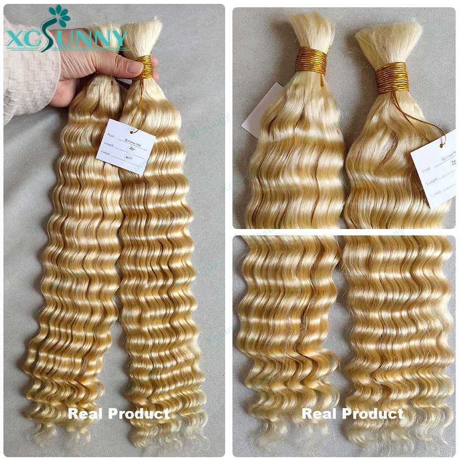 Bulk Cabelo Humano para Trança, Honey Blonde, Deep Wave, Double Drawn, Extensões Bundles, Sem Trama, Boho Tranças, 613