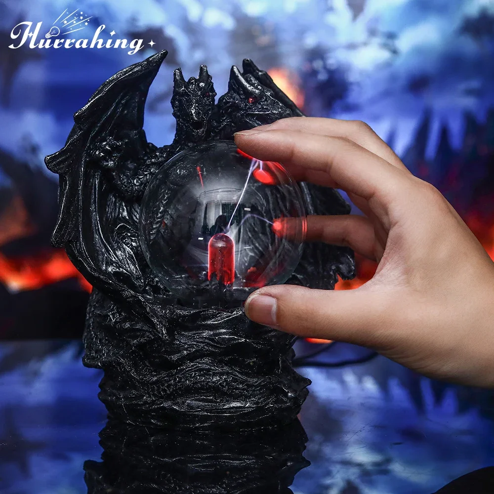 Lámpara de Plasma de dragón de doble cabeza, 5V, USB, bola de cristal de 3 pulgadas, inducción táctil, iluminación científica, decoración de mesa interior fresca
