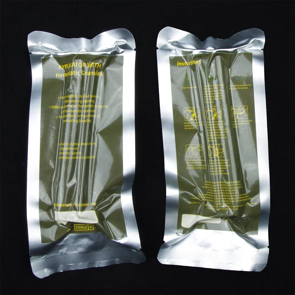 Aplicador de pó de quitosana 6g com bandagem de grânulos hemostáticos rápidos, cuidados médicos para emergência tática, uso externo, kit de sobrevivência