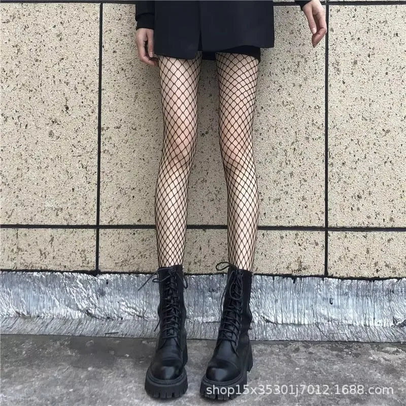 Medias de red acrílicas ahuecadas, pantimedias sexis para discoteca para chica, calcetines blancos y negros, medias de red de pescado a la moda