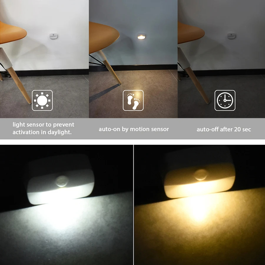 4 szt. Czujnik ruchu LED lampka nocna bezprzewodowa lampka nocna zasilana z baterii AAA sypialnia schody szafa szafa przedpokój oświetlenie kuchenne