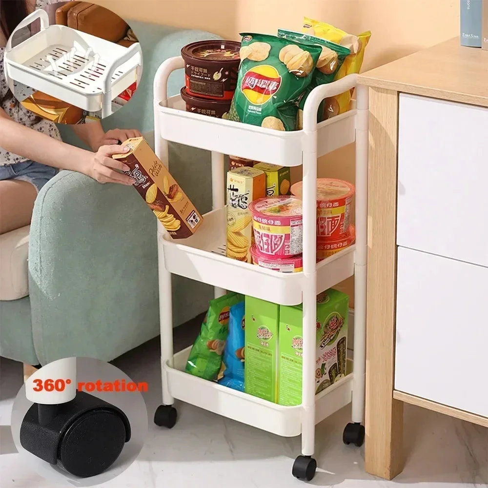 Mobile Storage Trolley Organizer Household Snacks Shelves Bedroom Multi-Layer Storage Racks Living Room Kitchen Cart with Wheels