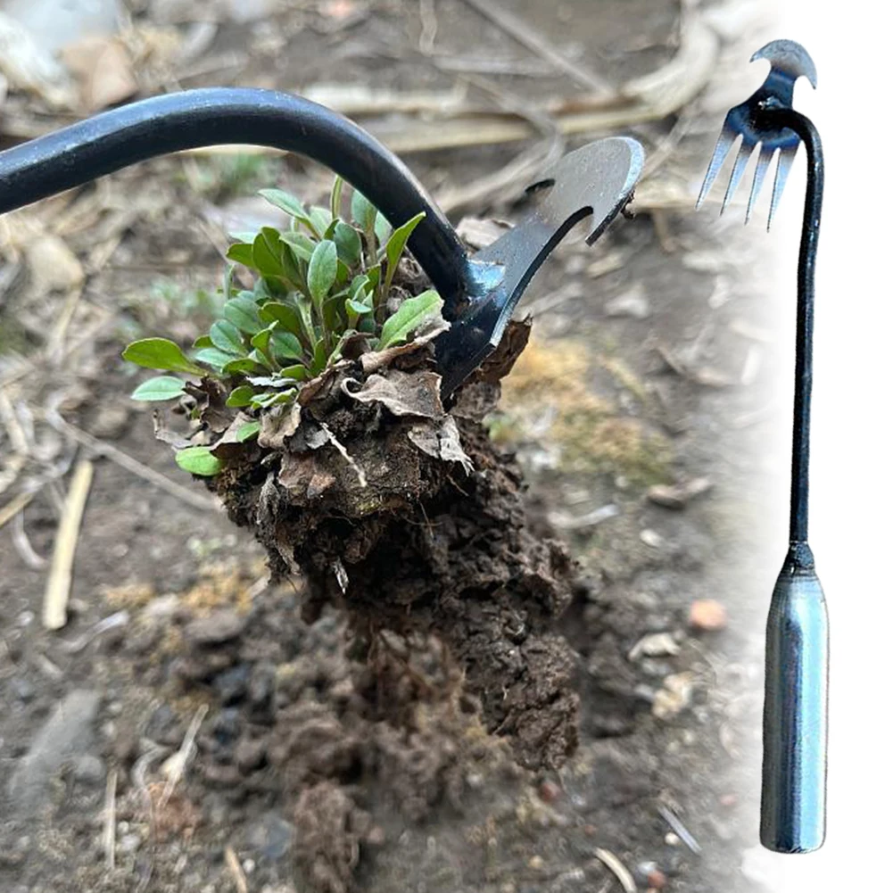 Garden Weeder Manganese Steel Grass Rooting Loose Soil Rake Ergonomic Handle Weed Extractor Sturdy V-shaped Fork Gardening Tools