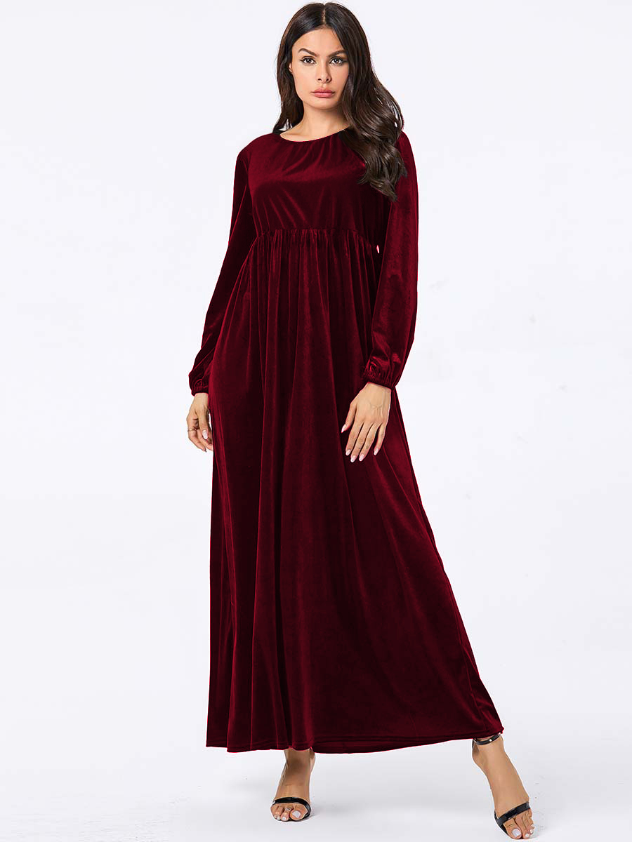 Plus Size Damen Herbst und Winter neues einfarbiges, schlankes, langärmliges Swing-A-Linien-Rockkleid aus Samt