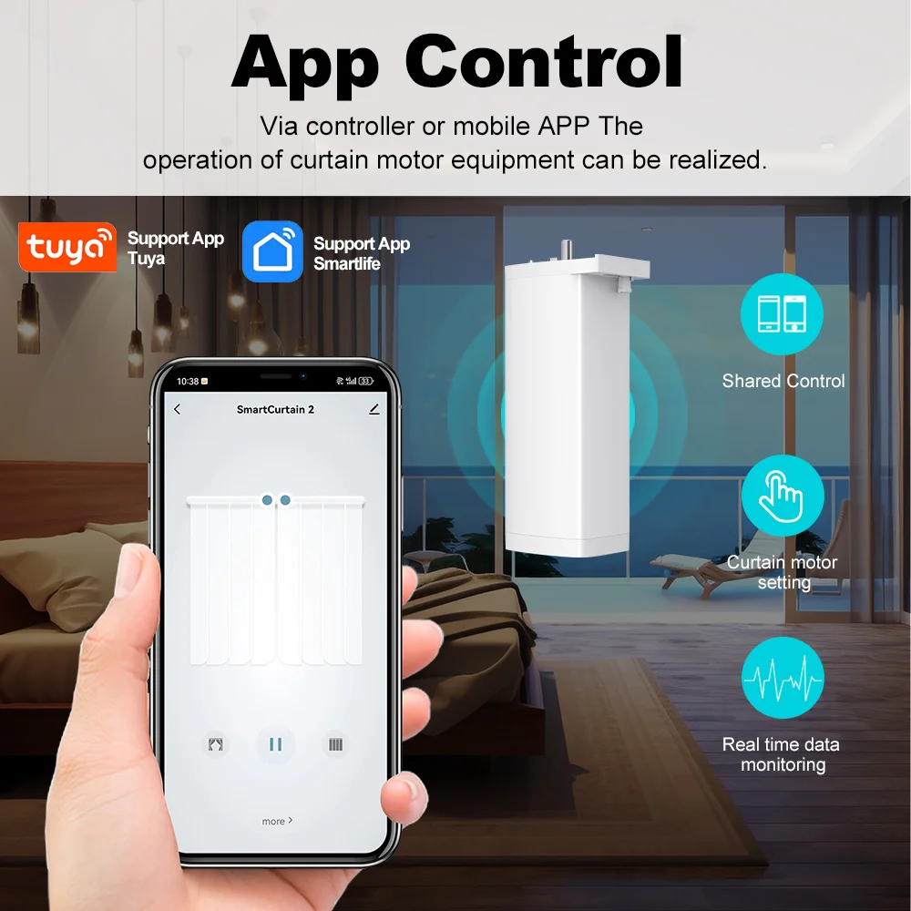 ผ้าม่านไฟฟ้าอัจฉริยะ Tuya ZigBee มีมอเตอร์อัตโนมัติอัจฉริยะรองรับเครื่องมือควบคุมด้วยเสียง Alexa Google Assistant ขนาด15ซม.
