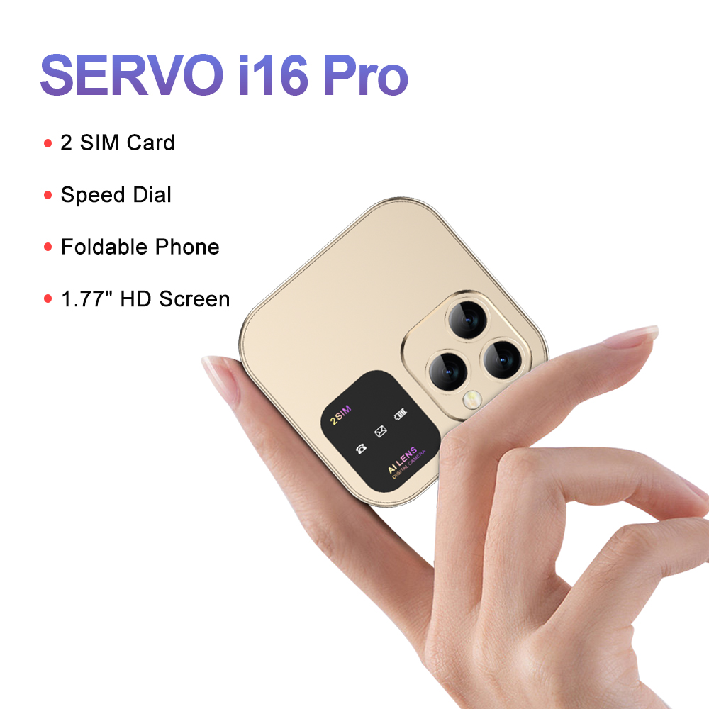 SERVO i16 Pro Mini teléfono móvil plegable, Tarjeta SIM Dual, Radio FM, vibración, Voz Mágica, lista negra, Dial de velocidad, pantalla de 1,77 pulgadas, teléfono cuadrado