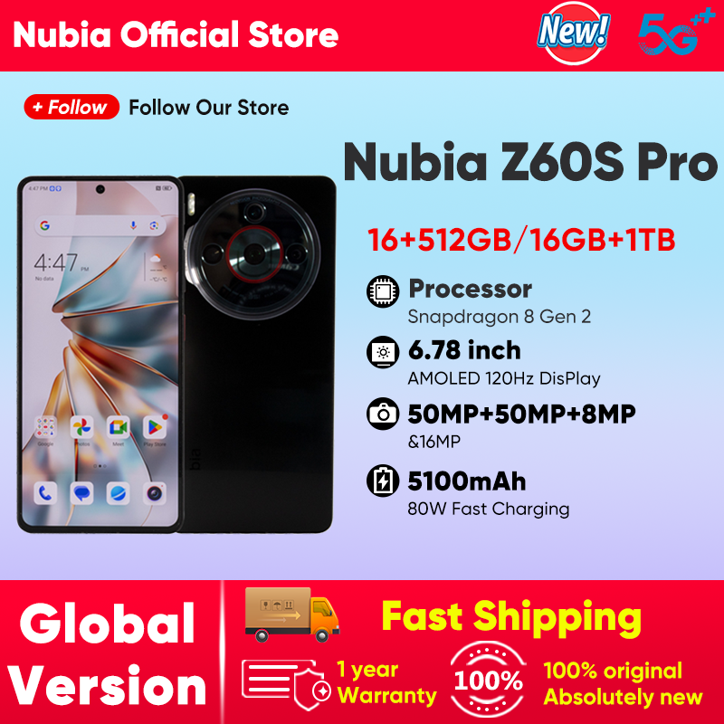 Versión Global Nubia Z60S Pro 5G Smartphone Snapdragon 8 Gen 2 MyOS 14,0 120Hz Pantalla AMOLED de 6,78 pulgadas 50M + 50M + 8M 5100mAh 80W