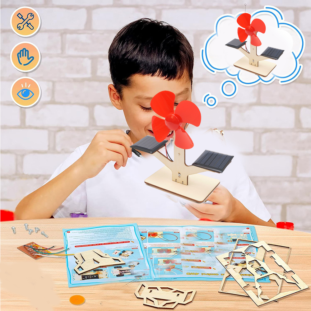 DIY Wooden Solar Fan for Kids Assembling Science School Projects Experiment Kit Kids Handmade Physics STEM Educational Toy