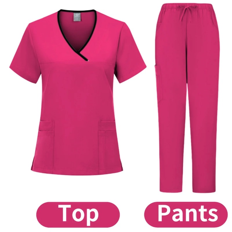 Enfermeira médica salão de beleza workwear clínico esfrega topo + calça spa médico enfermagem túnica terno uniformes cirúrgicos mulher esfrega conjunto