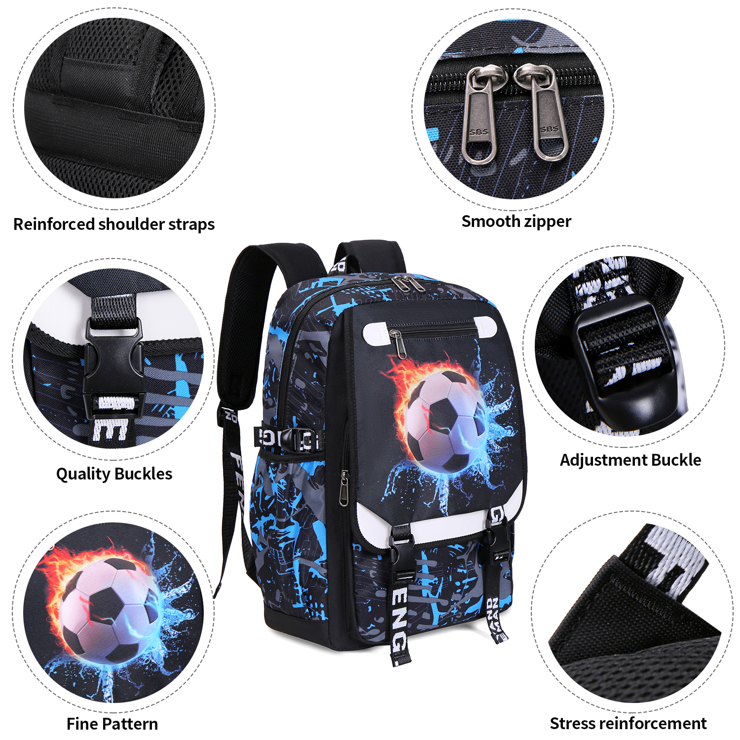 Large Capacity Student Backpack Football Motif Men's Bag Ideal for School Supplies And Daily Use