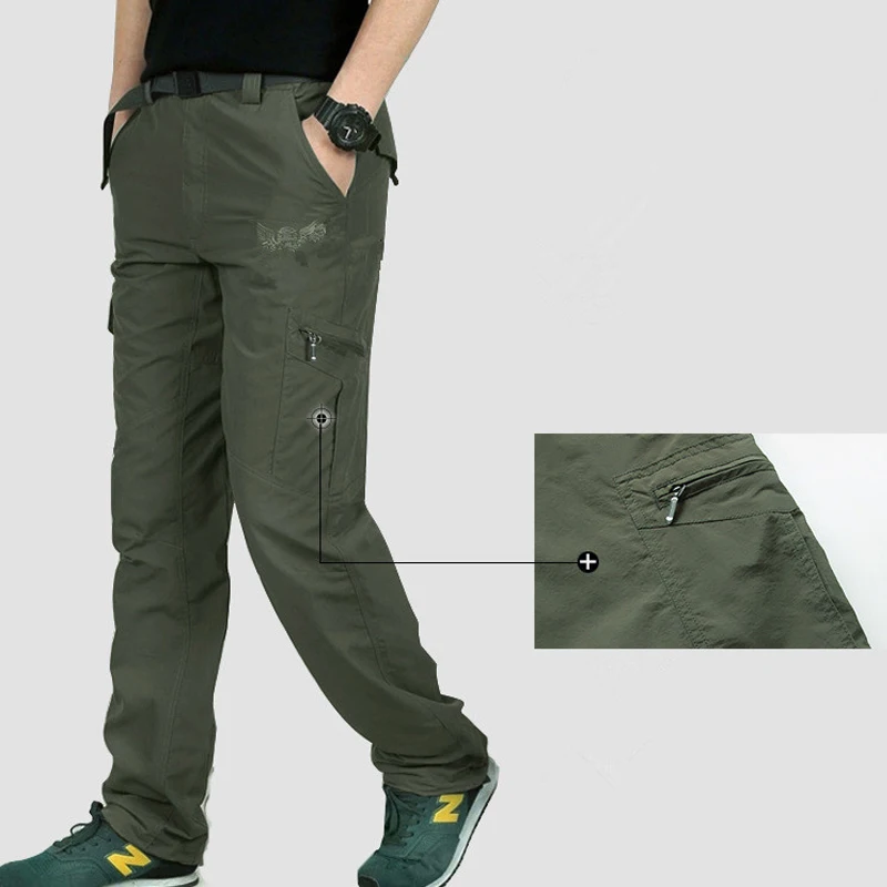 Quick Dry Cargo กางเกงผู้ชายฤดูร้อน Breathable น้ําหนักเบากันน้ํายุทธวิธีกางเกงชายกางเกงขายาวสบายๆ
