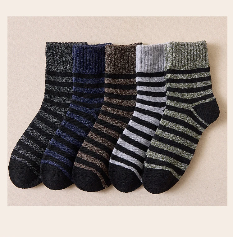 5 pares de calcetines gruesos de invierno para hombre, calcetines sólidos súper gruesos, calcetines de conejo de lana merina a rayas contra la nieve fría, calcetín cálido de invierno ruso