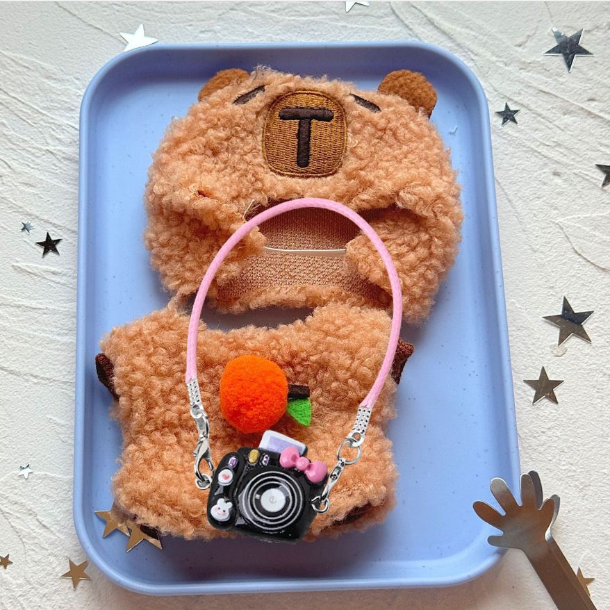 Roupas de boneca para 17cm labubu capibara conjunto macacão kawaii headwear câmera 3 unidades/pacote boneca de algodão de pelúcia vestir-se jogo decoração