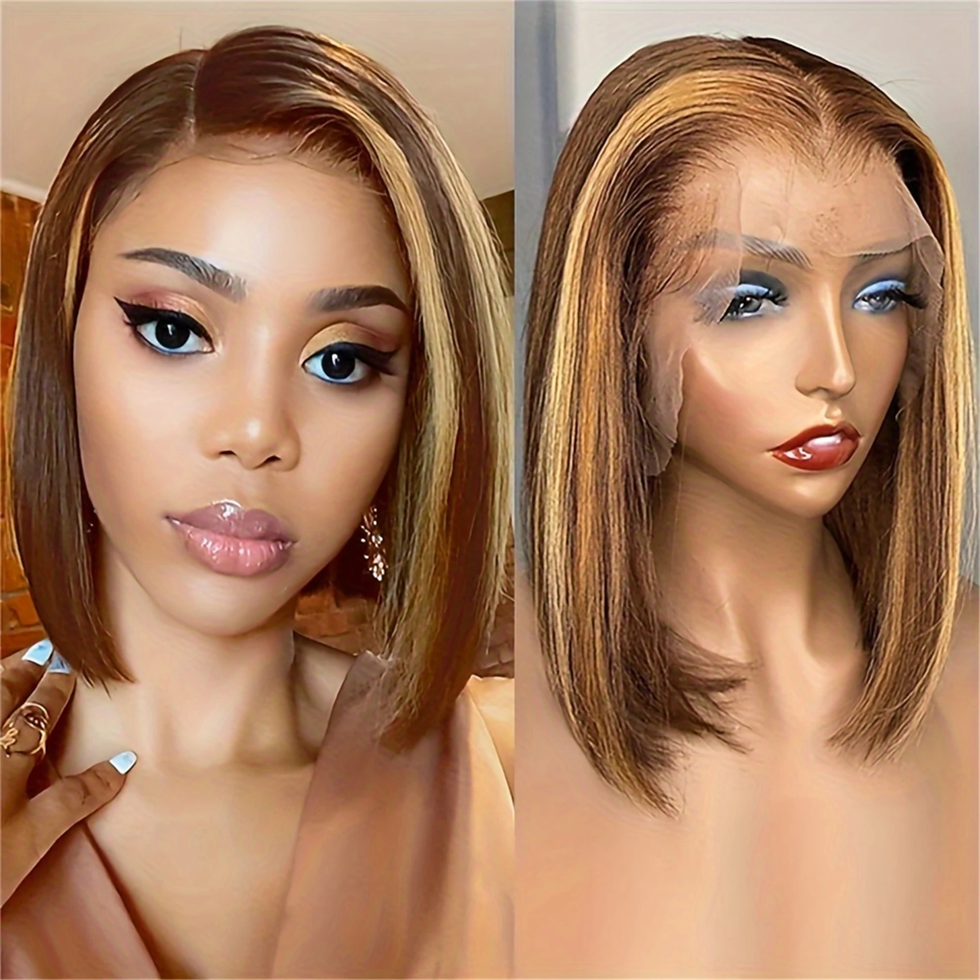 13x4 peruca dianteira do laço transparente bob cabelo humano ombre mel loira 13x4 perucas 10-16 polegada 4/27 colorido peruca de renda frontal transparente