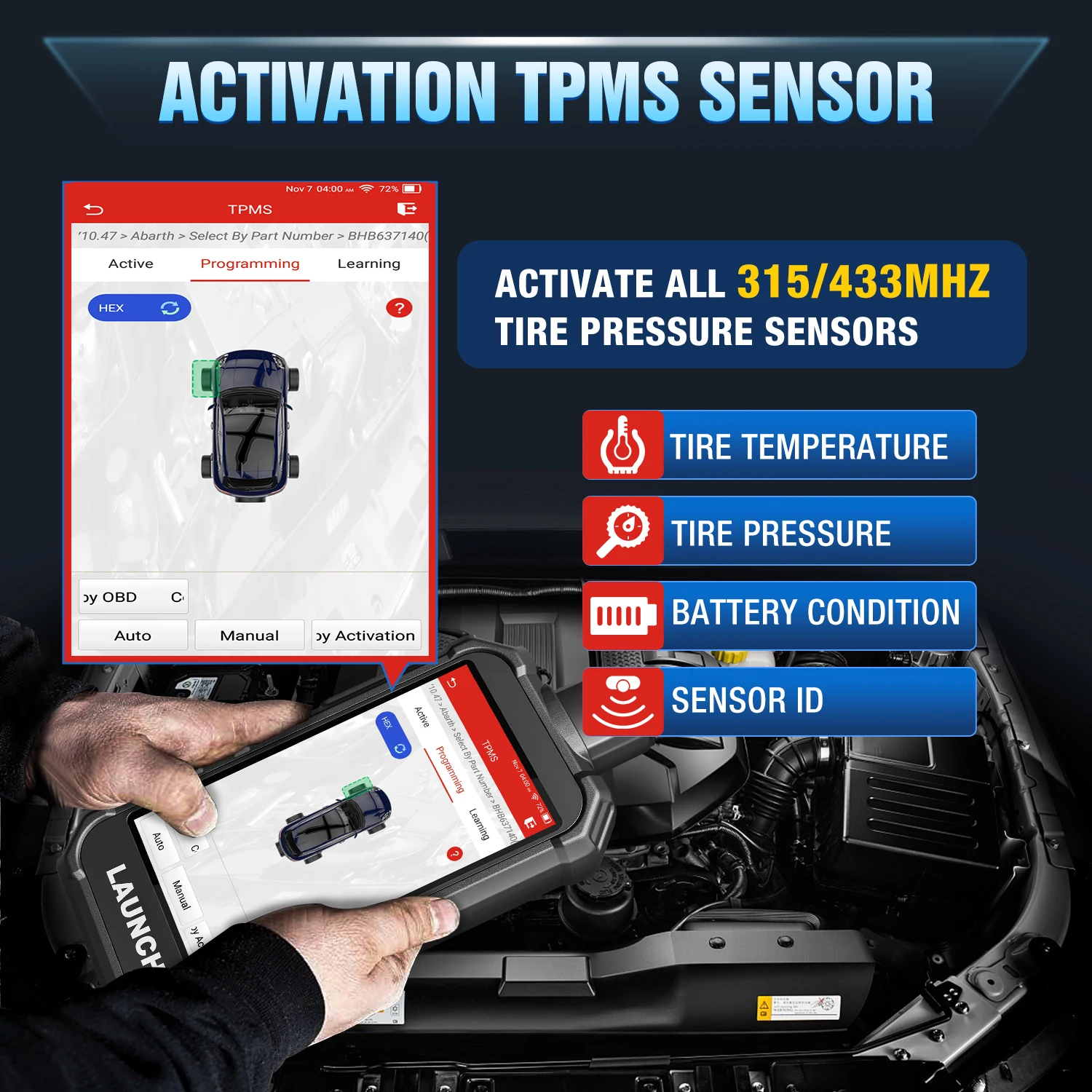 LAUNCH X431 5011 V2 TPMS-Tool OBD2 12 Reset-Funktionen WLAN aktivieren 315/433 MHz Sensoren Reifendruck-Diagnosetool vs. CRT5011E
