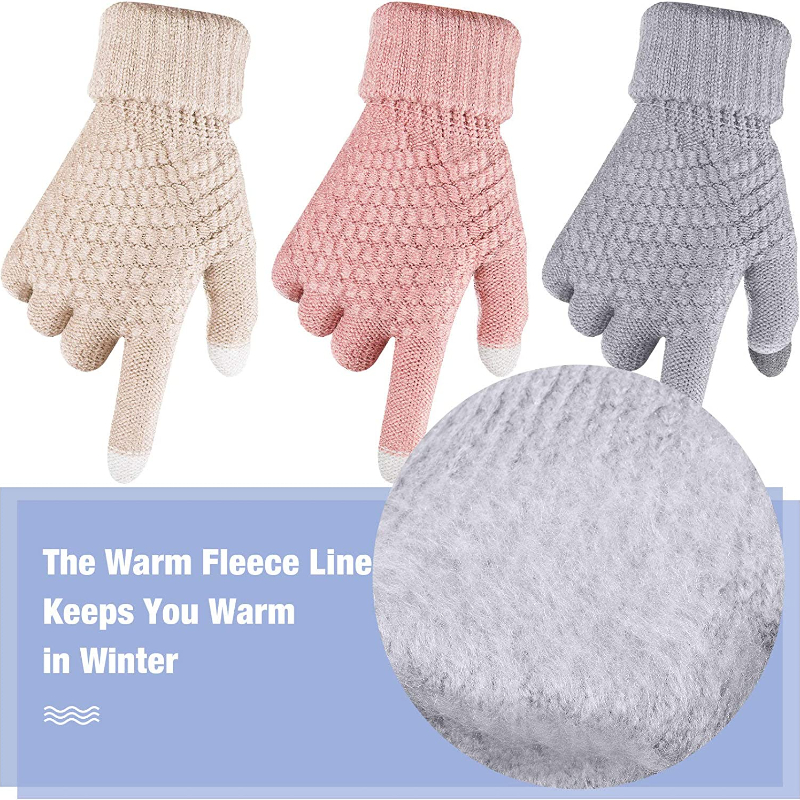 ใหม่ผู้หญิง Plush Thicken หน้าจอสัมผัสถุงมือผู้ใหญ่ Soft Warm Fleece เรียงรายถักถุงมือหญิง Elastic Cuff Texting ถุงมือ Unisex