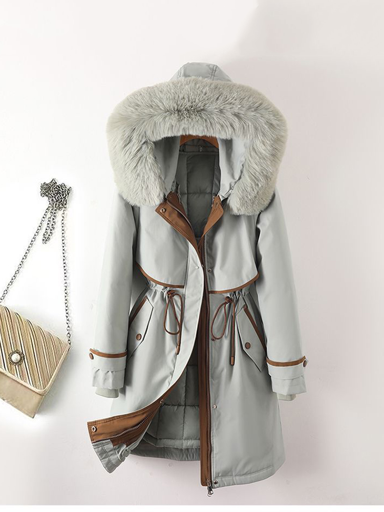 Drei trägt Damen mittellangen Pelz Parka abnehmbaren Innenfutter Baumwolle gepolsterten Mantel Wohn futter plus Größe 3xl Oberbekleidung Mantel