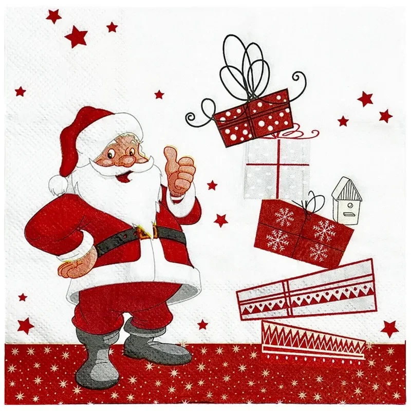 20 piezas 33*33cm fondo blanco de 2 capas rojo padre Navidad servilleta estampada decoración de fiesta mantel de papel mariposa Bart papel
