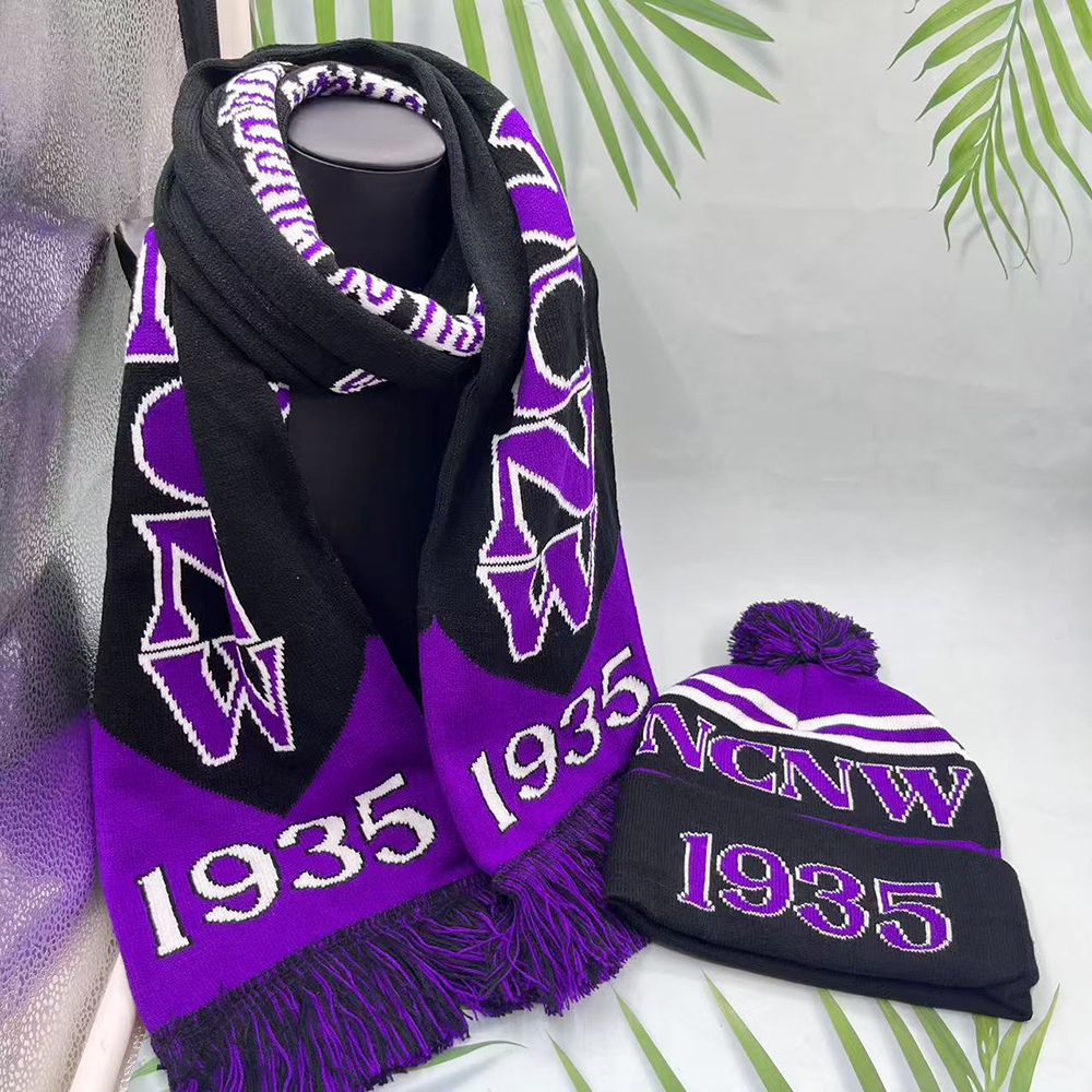 2025 Greek University Club Gathering NCNW 1935 Purple Black Scarf Hat Set