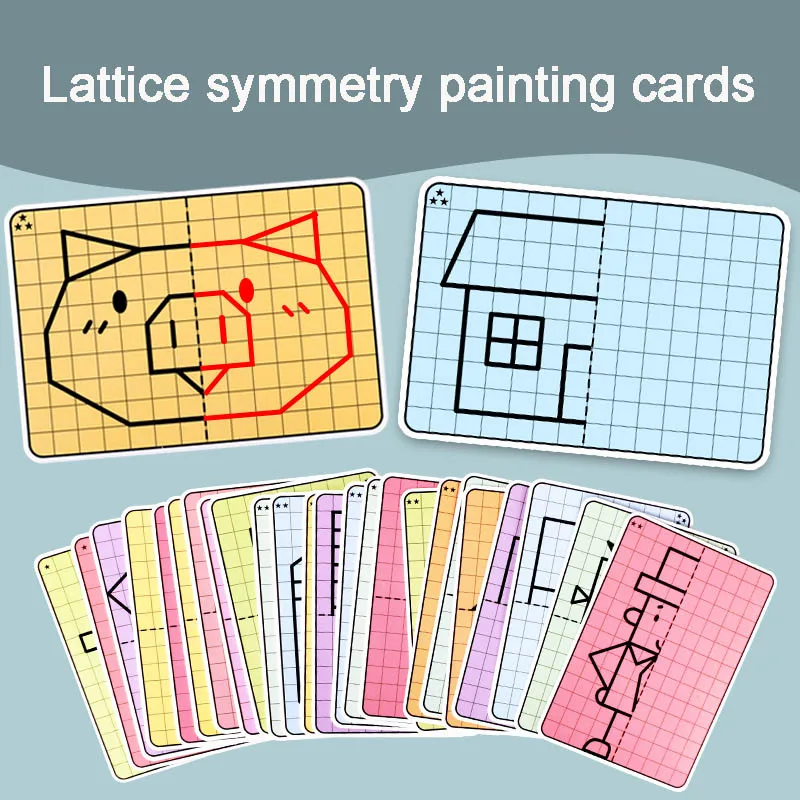 Kids Lattice Symmetrical Drawing Graphics Puzzle Toys Creative Concentration Train Tracing Painting Cards Children Teaching Aids
