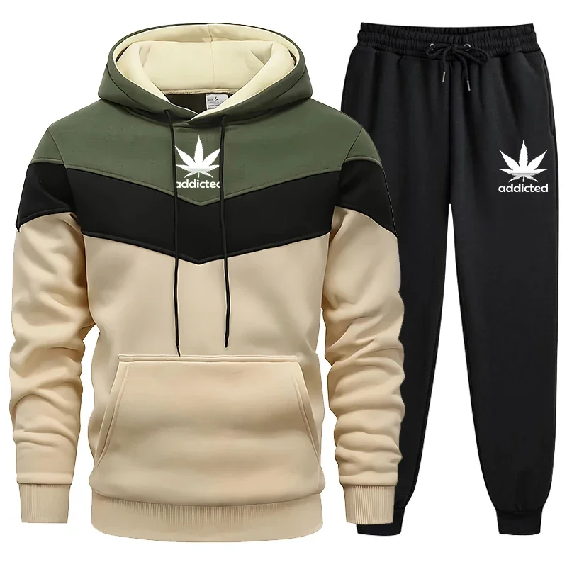 ผู้ชายชุดสวมใส่ลายHoodies + กางเกงขายาว 2 ชิ้นชุดใหม่แฟชั่นคุณภาพสูงฤดูใบไม้ผลิสบายๆชุดกีฬา