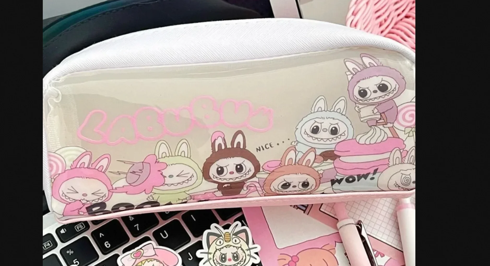 Cartoon Colorful Translucent Pencil Case Student Pencil Case Large Capacity Stationery Single Layer Storage Bag