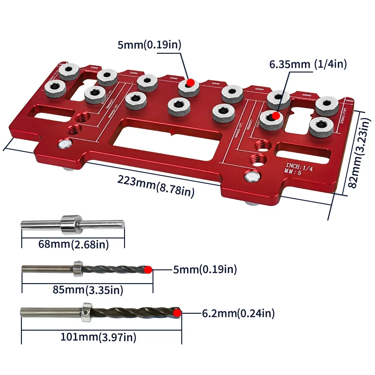 อลูมิเนียม Pocket Hole Jig Kit, 1 ชุด Handle Pitch Punch Hole Locator, ชั้นวาง Pin เจาะท่องเที่ยว Jig, รูตรงเจาะแม่แบบ
