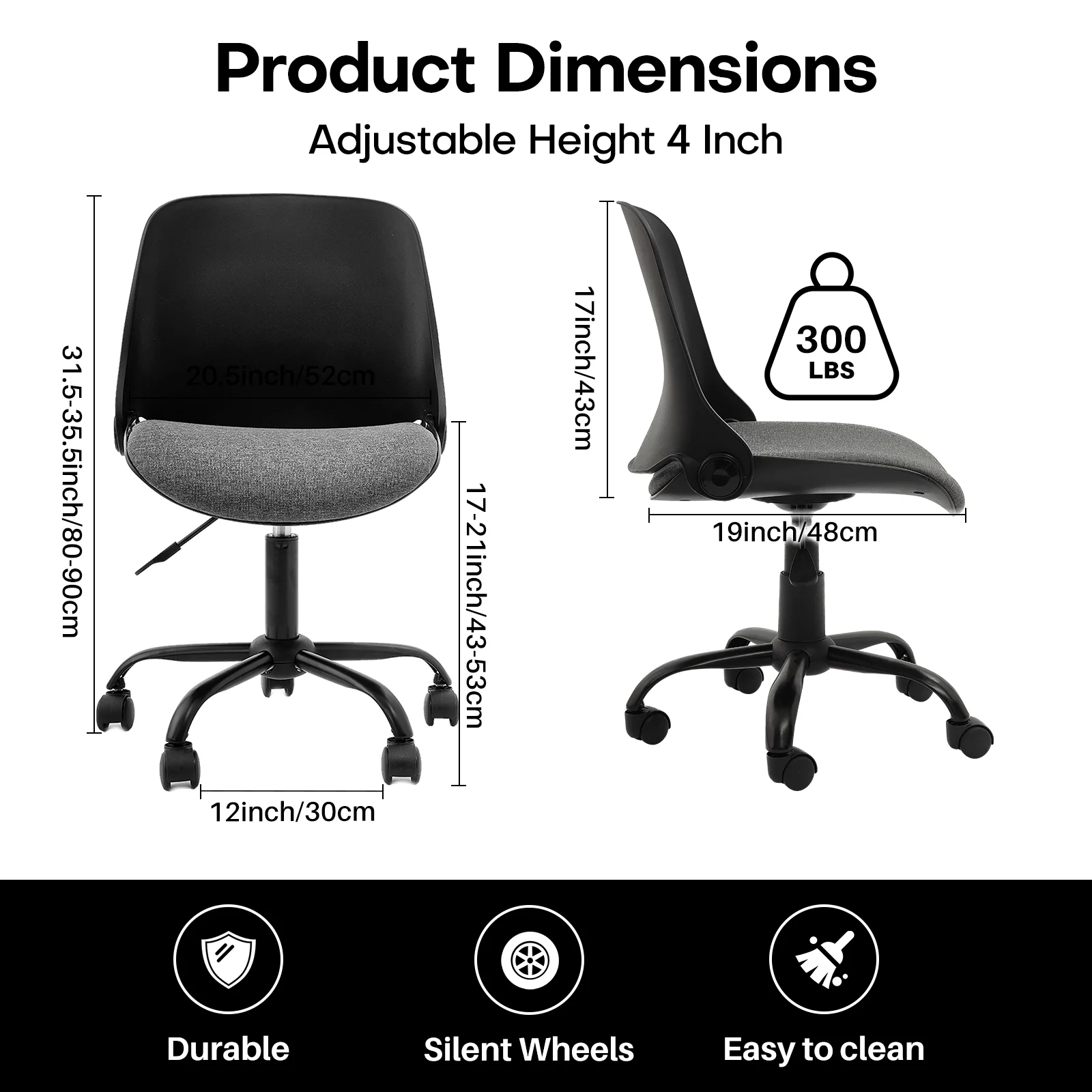 Redlife Office Chair w/ Foldable Backrest ,Home Office Desk Chairs Armless Computer Chair Adjustable Furniture for Home & Office