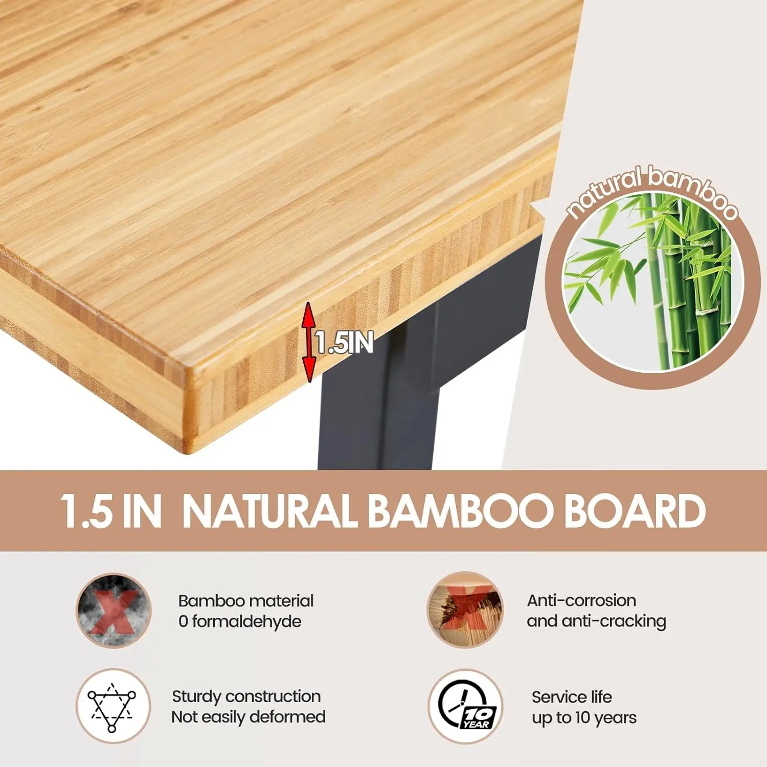 Adjustable Work Bench with Drawers Wheels Power Outlet 2700 LBS Load Capacity 59.8" Heavy Duty Work Bench, Bamboo Wood Desktop